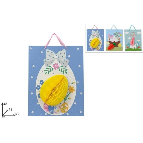 BUSTA REGALO C SOGGETTO PASQUALE IN CARTA 42X33X12 3ASS